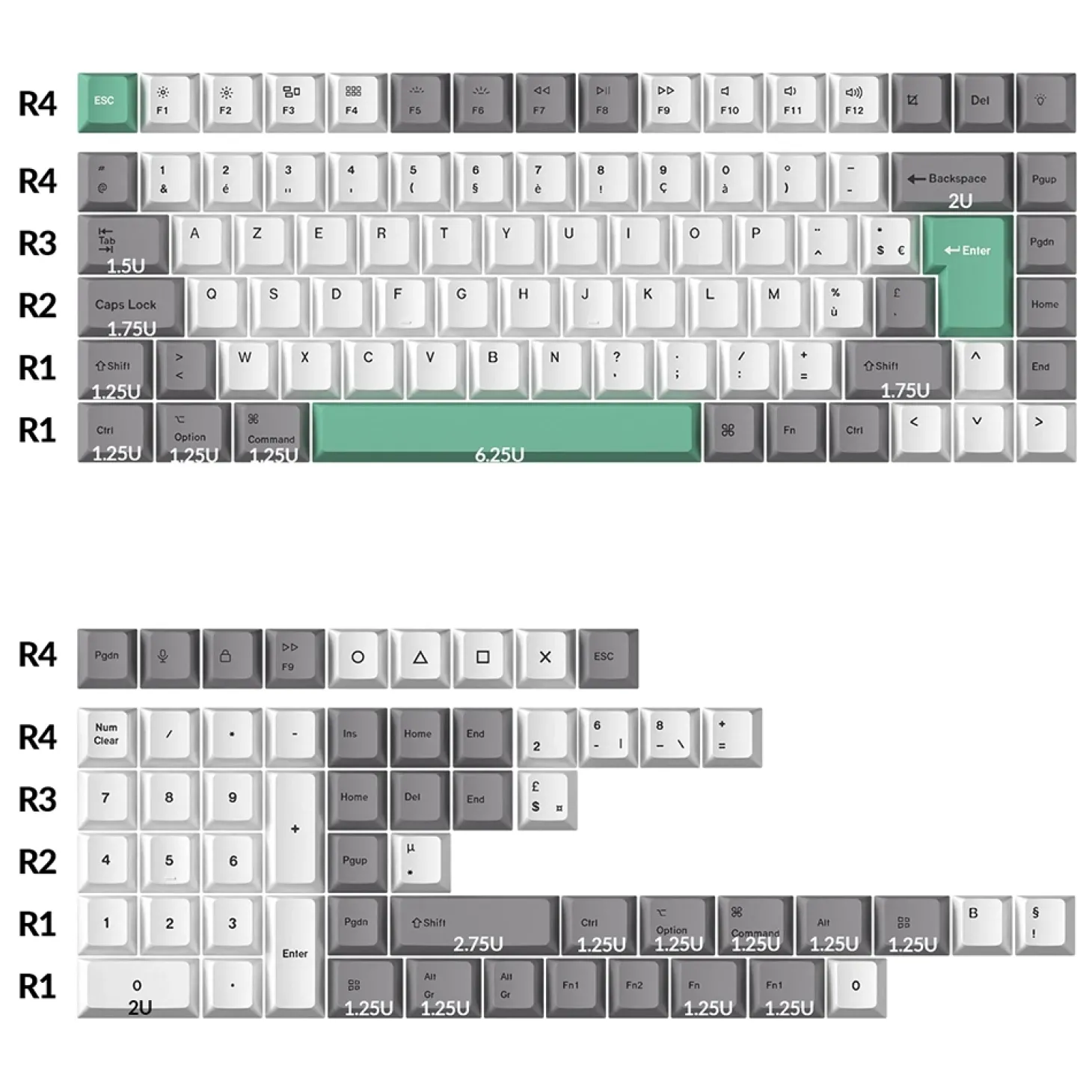 Keychron Set de Keycaps Dye Sub Blanc, Gris, Vert