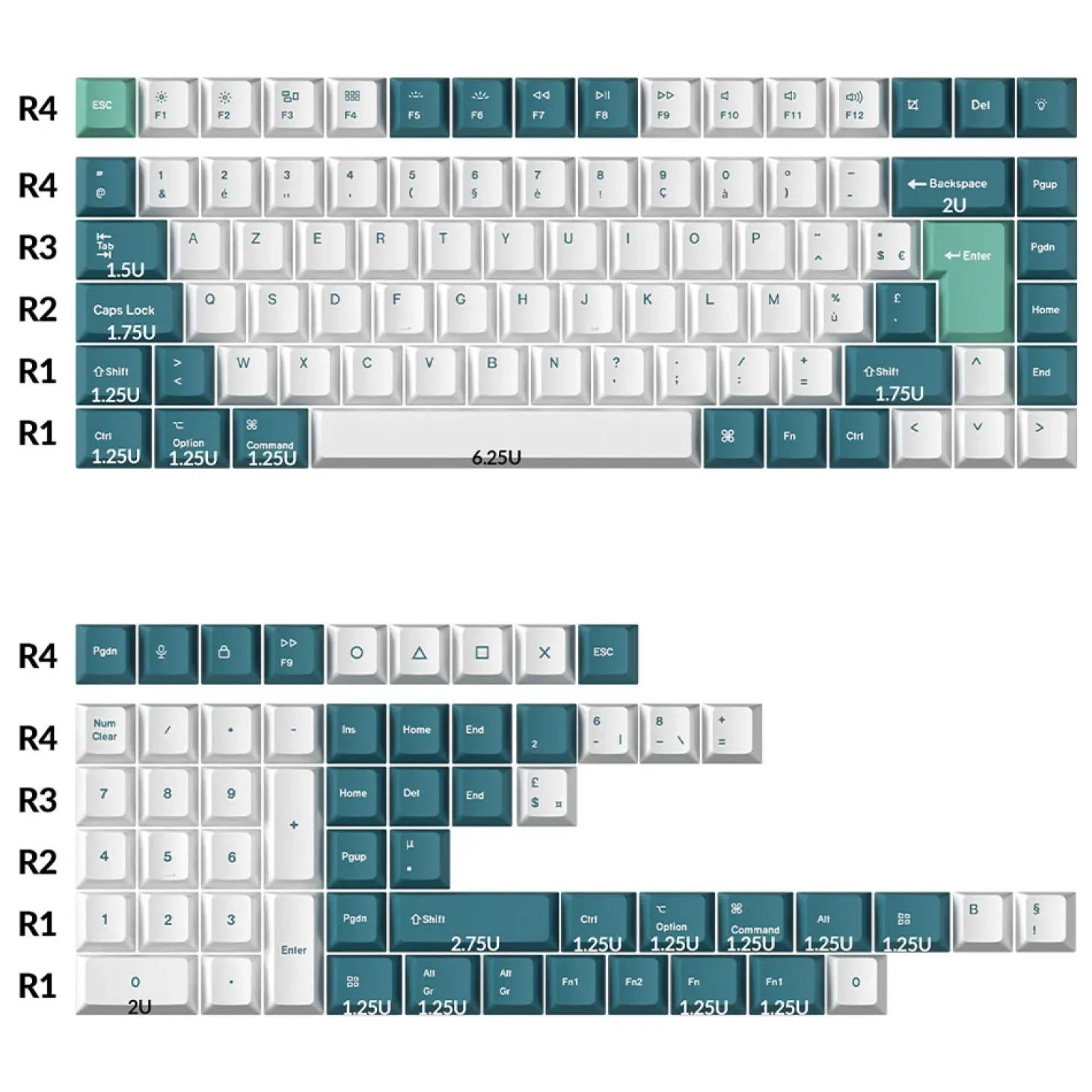Keychron Set de Keycaps PBT Dye Sub Mint and White