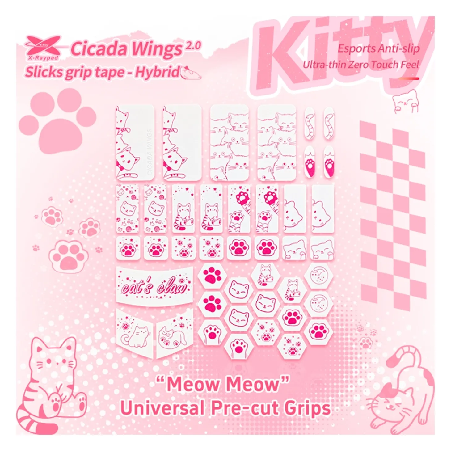 X-Raypad Cicada Wings 2.0 Kitty Grips Universels Blanc